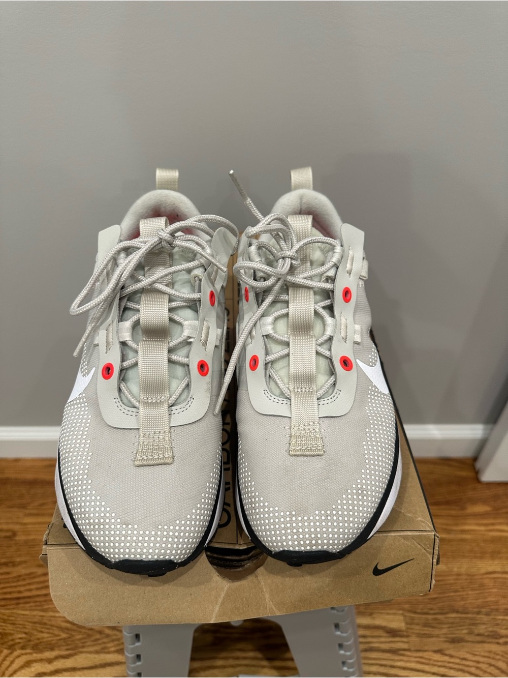 Nike Women Gray and White Lace-Up Sneakers with Neon Accent